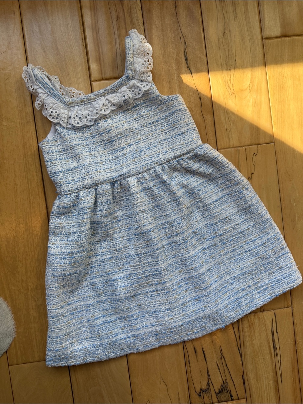 Janie and Jack Blue and White Lace-Trim Tweed Dress - Sz. 6